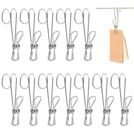 Clothespins, Stainless Steel, Set of 12, Hat Hanger with Hook, Laundry Clip, Hanger, Laundry Dryer, Kitchen, Washroom, Bathroom, Rust Resistant, Non Slip