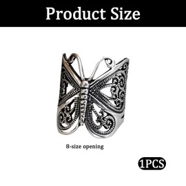 Butterfly Ring for Women,Vintage Butterfly Wrap Rings,Adjustable Open Carved Texture Butterfly Ring ,Silver Metal Insects Knuckle Finger Rings,Cute Animal Ring,Statement Jewelry Gifts for Women