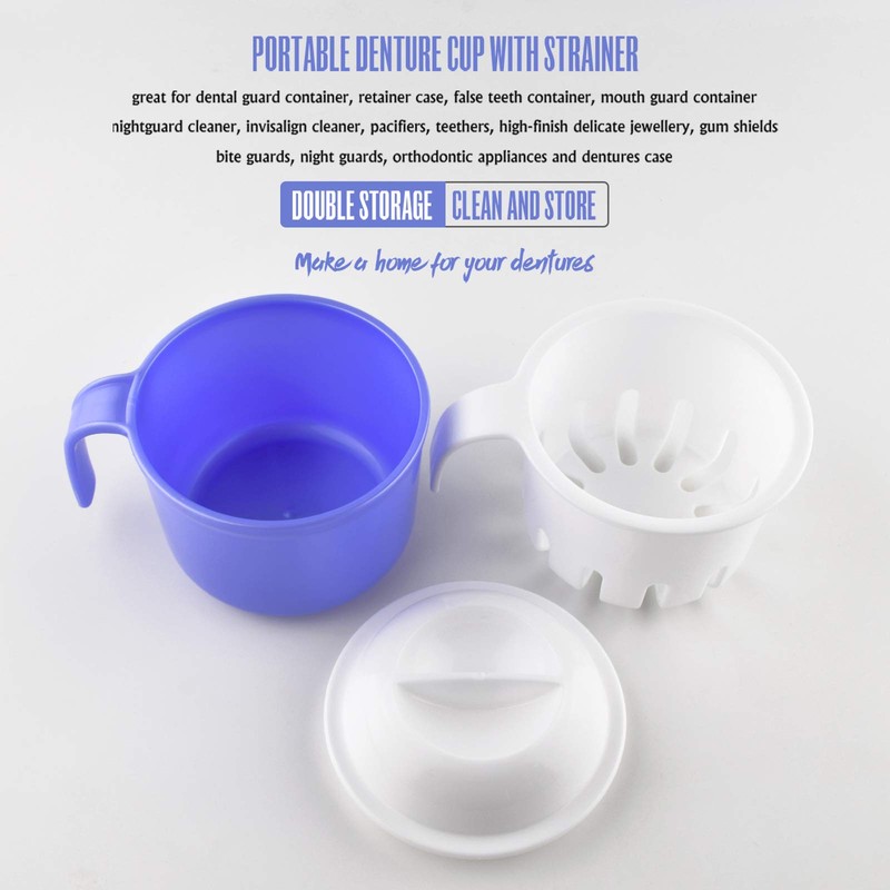 Large Denture Baths Cup, False Teeth Bath Cup with Strainer