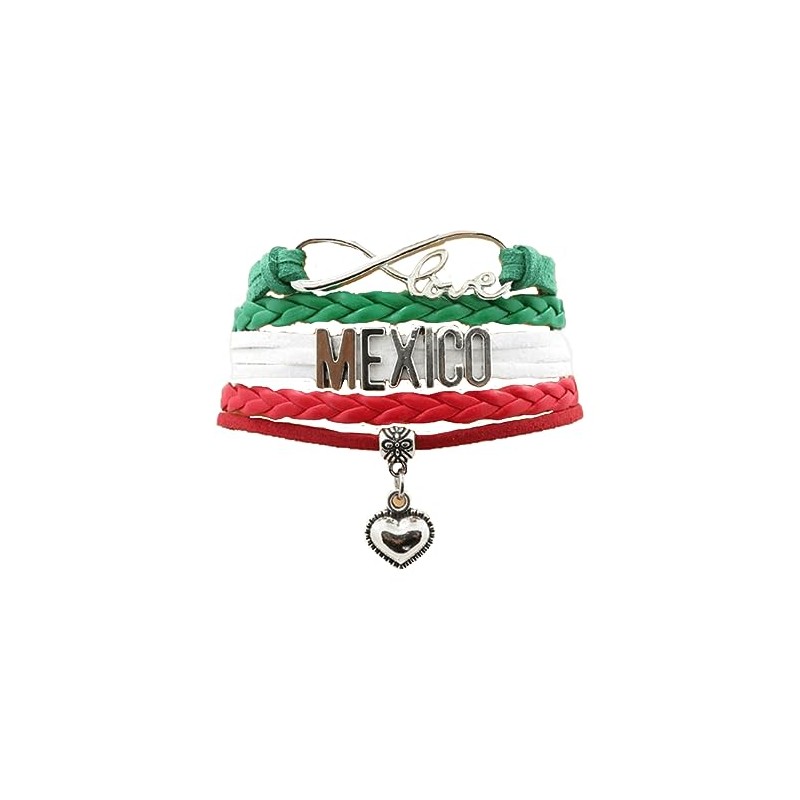 MADIOLA Pulsera Cuero Amo Mexico Tricolor Brazalete Hombre Mujer. Pulsera