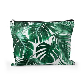 Bolsa de cosméticos con cierre, organizador de maquillaje grande de lino de viaje para bolso, Hoja de palma