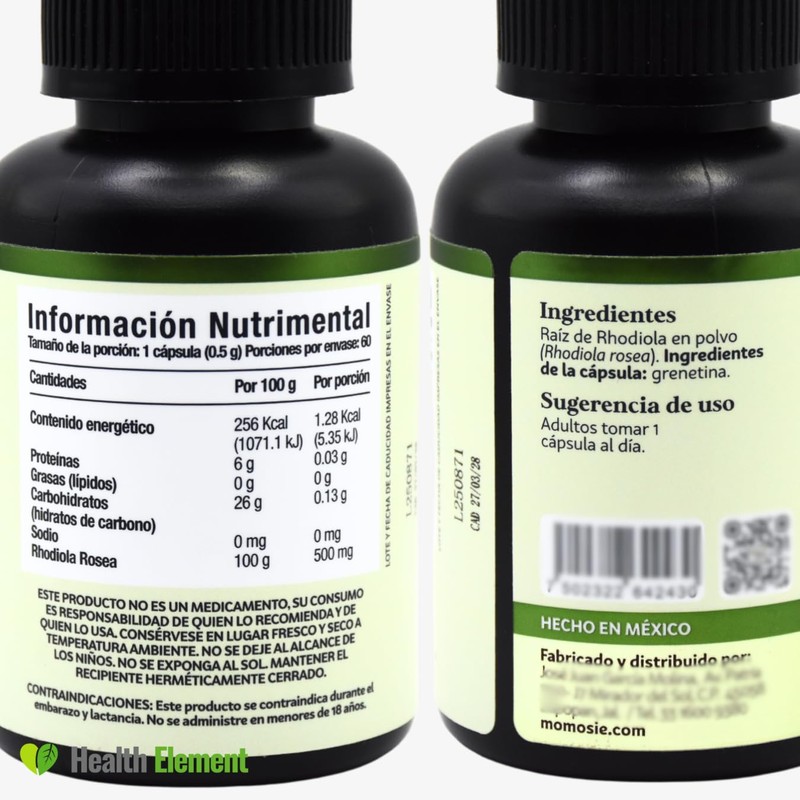 Rhodiola Rosea Premium Pura 60 Cápsulas | Adaptogenos I Ingredientes