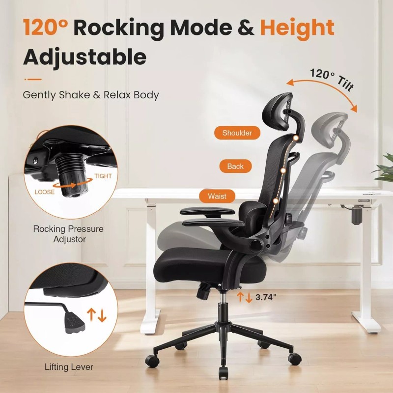 DUMOS Mesh Computer Desk Chair,Adjustab - Grey