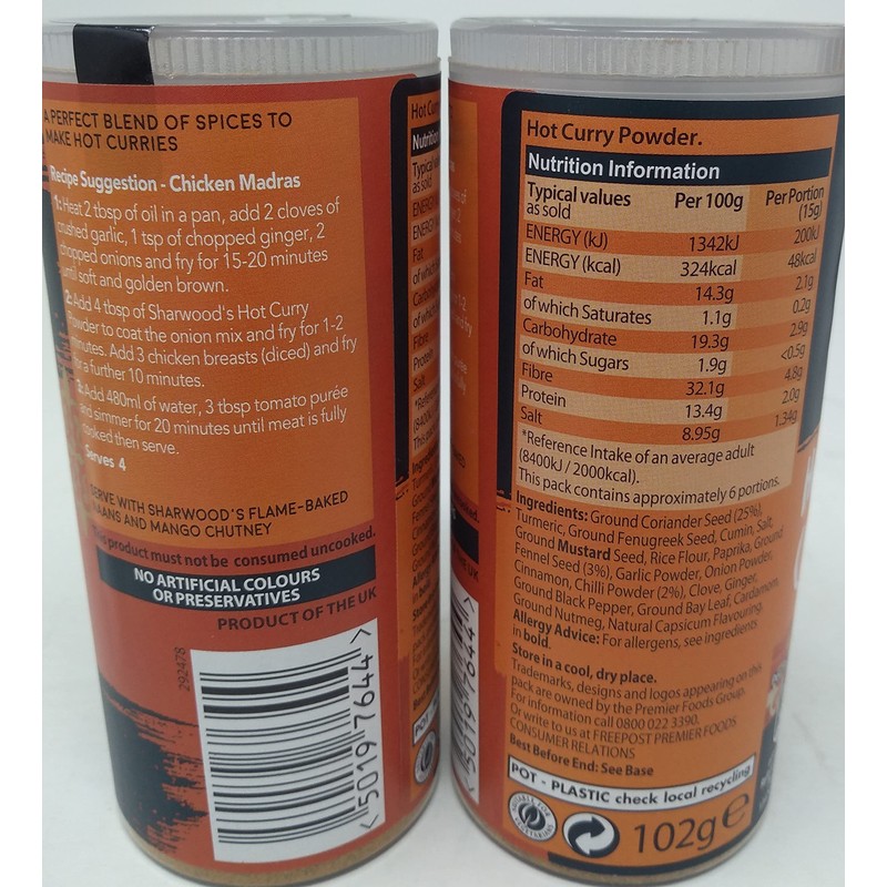 Sharwoods Hot Curry Powder 3 x 102gm
