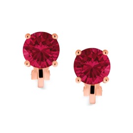 2CT Red Pink Brilliant Cut Solitaire Round Cubic Zirconia CZ Clip On Stud Earrings Simulated Ruby Rose Gold Plated Brass