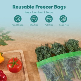 Lerine 14 Pack Reusable Freezer Bags Dishwasher Microwave Safe, Leakproof Extra-Large Reusable Snack Bags, BPA Free Food Storage Bags for Meal Prep (4 Gallon 6 Sandwich 4 Snack Bags)
