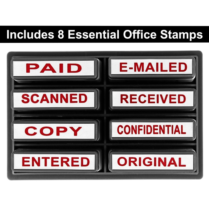 ExcelMark Mini Office Message Rubber Stamp Set - Red Ink