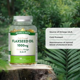 Nature's Truth Flaxseed Oil 1000mg - 60 Softgels - Cold Pressed Supplement Providing Omega 3, 6, & 9