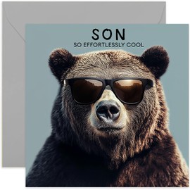 Birthday Cards for Men - Hilarious Bear Birthday Card for Son - 'Effortlessly Cool' Bear in Sunglasses Greeting Card for Him - Gifts for Men - Birthday Cards for Male Family Member