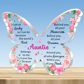 JMIMO Auntie Gifts Auntie Butterfly Shaped Acrylic Plaque from Niece Nephew,Mothers Day Christmas Birthday Gifts Keepsake for Auntie