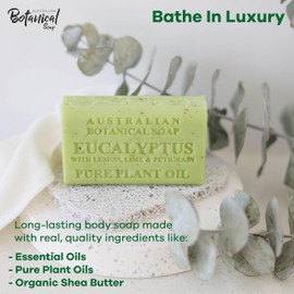Australian Botanical Soap Eucalyptus with Lemon Lime and Petitgrain 6.6 oz Luxury Soap Bars Enriched with Shea Butter, Pack of 4