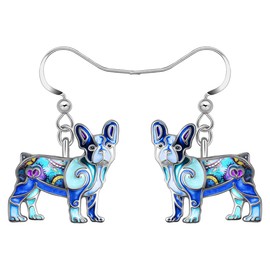 NEWEI Cute Enamel French Bulldog Earrings Hanging Dog Jewellery Gifts for Women Teenager Girls Dog Mom Charms, enamel, No Gemstone