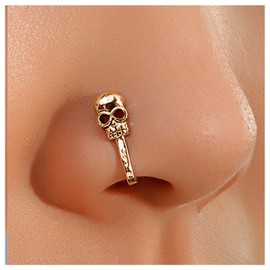 Inateannal Punk Skull Nose Ring Skull Clip On Nose Ring Gold U Shape Clip On Nose Cuff Skull Non Piercing Nose Cuff Hoop Ring Bendable Nose Ring Jewelry for Women and Girls