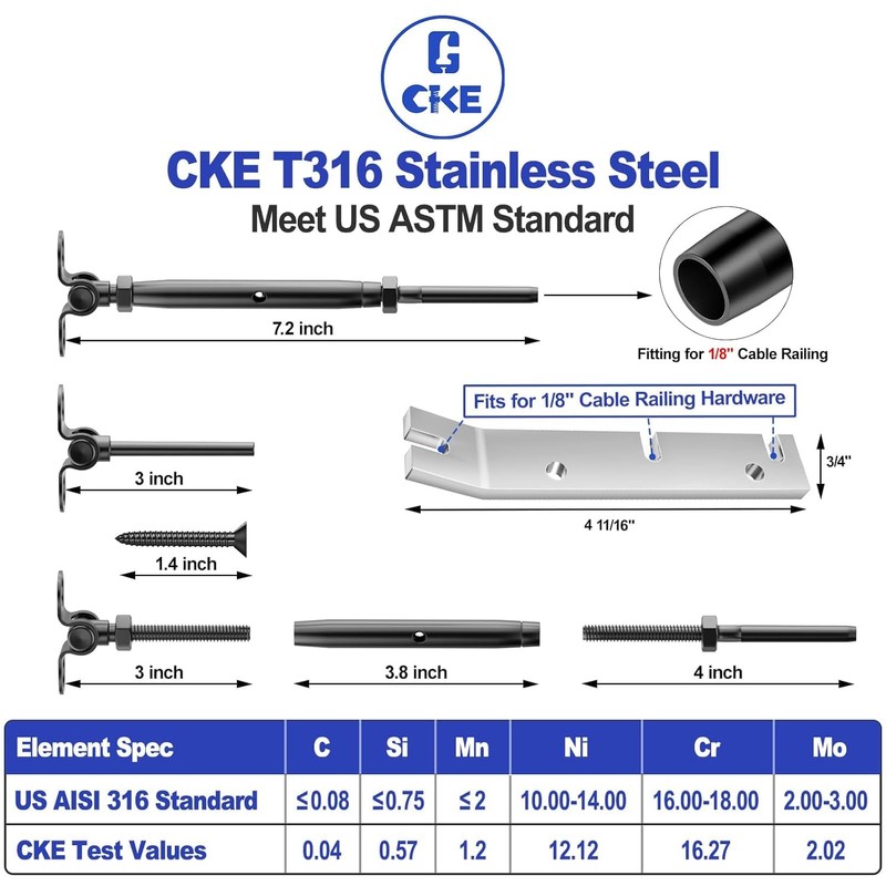 CKE 20 Pairs 1/8" Black Cable Railing Hardware Kit Swage
