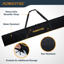 POWERTEC 110" Track Saw Guide Rail Joining Set for Ridgid Track Saws, Include 2x55" Extruded Aluminum Guide Rail, 2 Rail Extension Connectors and Protective Carrying Bag (72133)