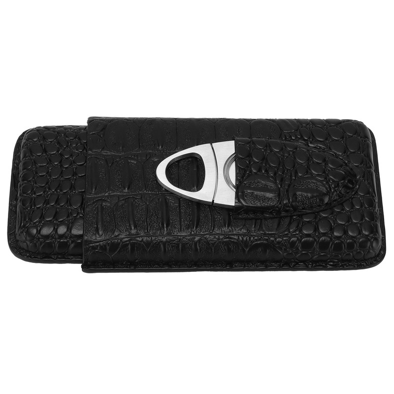 Cigar Case Portable Black Large Capacity PU Leather Caiman Pattern