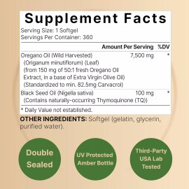 Oregano Oil 7500mg 360gels Contains Carvacrol mediterranean and wild Harvest