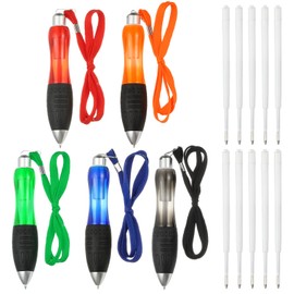 PATIKIL 5 Thick Pens, Colorful Heavy Ballpoint Pens, Retractable Wide Grip, Strap for Siphers Seniors, Disabled People (10 Blue Refills)