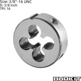 Burkit 3/8"-16 UNC Round Threading Die, 3/8 x 16 UNC Machine Thread Die Right Hand