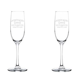 MIP Set of 2 Glass Champagne Flutes Sparkling Wine Glasses Cheers To 21 Years Vintage 2003 21st Birthday (8 oz Stemmed)