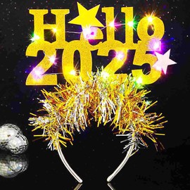 Zoestar New Year Headbands Hello 2025 Hair Bands Costume Holiday Party Hair Accessories Women (Gold, One Size)