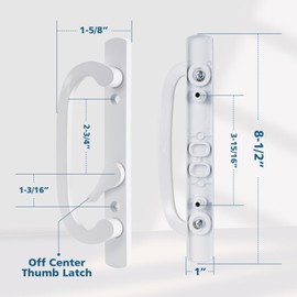 Sliding Patio Door Handleset, 45° Keyway, 3-15/16" H.C., Fits 1-3/8" to 2-1/4" Thick Doors, No-Handed, White Diecast, Offset Position Non-Keyed