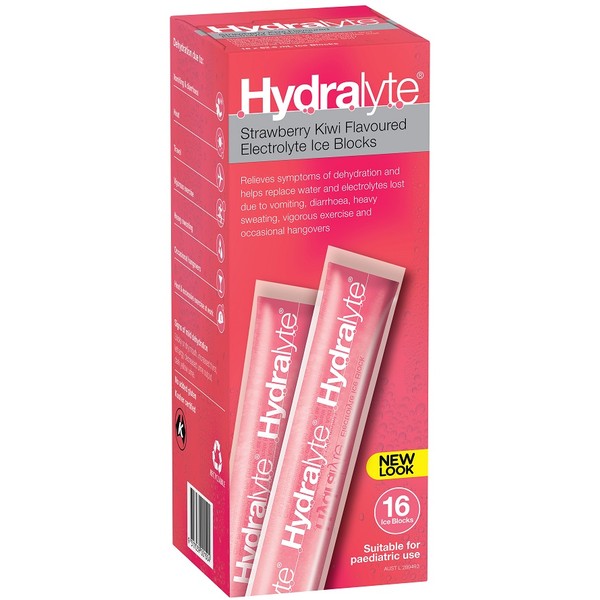 Hydralyte Electrolyte Ice Blocks Strawberry Kiwi 16 x 62.5ml - Expiry 01/25