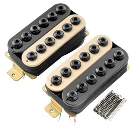 Artec HIVB Invader Style Uncovered Adjustable Hexagonal Poles Ceramic Humbucker Electric Guitar Neck Bridge Pickup Set, Zebra