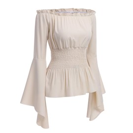 IWEMEK Women's Pirate Dress with Corset Long Pirate Costume Headscarf Striped Skirt Medieval Pirate Costume Short Gothic Dress Renaissance Pirate Off Shoulder A-line Dress for Carnival, apricot