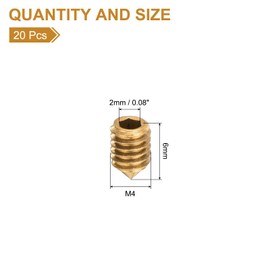 sourcing map 20Pcs Set Screws M4x6mm Brass Cone Point Hex Socket Grub Screws for Machinery, Home Repairs, and Fixtures Gold Tone