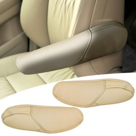 VKGUG 2PCS Car Front Seat Armrest Cover Compatible with Honda CRV CR-V 2010-2011 Leather Left and Right Seat Arm Rest Cover Beige (Only Leather Part)