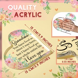 Jetec Grandma Christmas Gift Grandma Birthday Gift Acrylic Heart Shape Butterfly Shape Grandma Sign from Granddaughter Grandson Thoughtful Grandmother Gift Ideas(Watercolor Flowers)