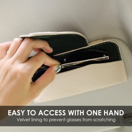 KINIVA Sunglasses Holder for Car Visor Leather Glasses Case with Clips for Car Visor Automotive Interior Visor Accessories Apply to All Car Models (10 Beige)