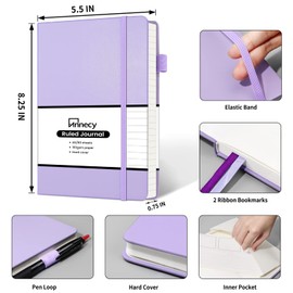 Annecy Numbered College Ruled Lined Journal Notebook, Medium 5.5x 8.25, 160 Pages 100GSM Writing Paper, A5 Purple Faux Leather Cover with Pen Loop