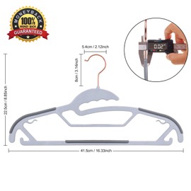 FSUTEG 50-Pack Slim S-Shaped Plastic Hangers with Non-Slip Grips – Space-Saving Gray Hangers for Delicate Necklines, Fits Shirts, Dresses & Coats in Closet/Dorm Organizers