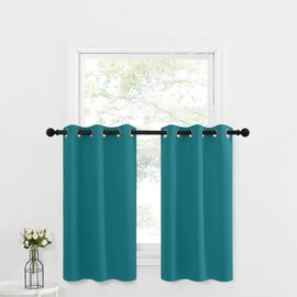 NICETOWN Short Blackout Curtains for Kitchen Window, Grommet Top 29 x 36 Inches Long Thermal Insulated Small Curtain Tiers for Bathroom Window Treatment Travel RV Laundry Room, 2 Panels, Peacock Teal