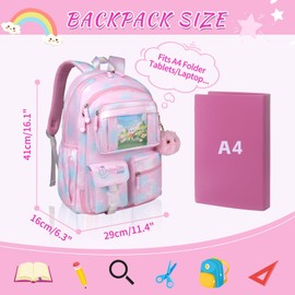 CNRYRIO Kids Backpacks For Girls - Multiple Pockets Backpack - Kawaii Bookbag For Primary Elementary High School