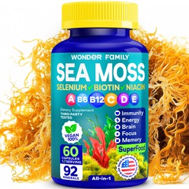 Wildcrafted Irish Sea Moss Capsules – Chondrus Crispus or True Sea Moss Advanced with Biotin, Niacinamide, Vitamins – Multimineral Supplement – Alternative to Irish Seamoss Gel – 60 Seamoss Pills