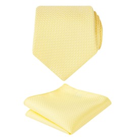 Alizeal Mens 8cm Solid Color Necktie and Hanky Classic Business Wedding Formal Tie with Pocket Square Set, Yellow