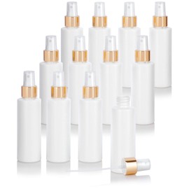JUVITUS 4 oz / 120 ml White Plastic HDPE Refillable Cylinder Squeeze Bottle with Gold Fine Mist Spray (12 Pack)