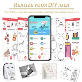 Mini Pocket Printer, Gifts for kids, Portable Thermal Printer for Pictures/Retro Photos/Receipts/Notes/Lists/Label/ Memo/QR Codes, Bluetooth Wireless Smart Printer with Android or iOS APP (Black)