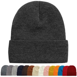 ZOORON 1&2 Packs Beanie for Men Women Men's Beanie Hat Acrylic Knit Cuff Beanie Cap Slouchy Knit Skull Cap Warm Winter hat Dark Grey