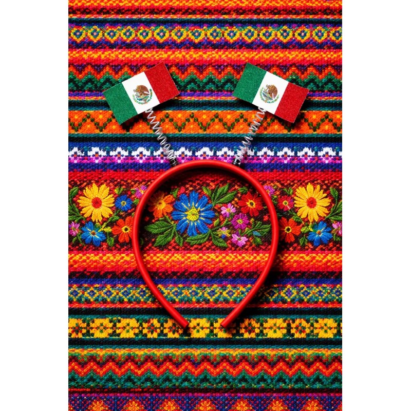 Diadema Mexico Bandera Resorte 2 Pzs Mundial Futbol