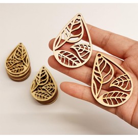 30 piezas de arete de madera de lágrima, recortes de madera de hoja, arete en blanco para aretes, fabricación de joyas de bricolaje (2 pulgadas)