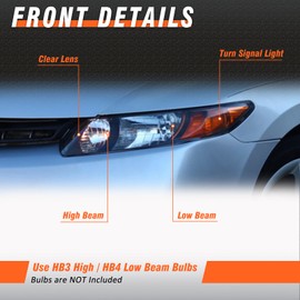 AXLAHA Compatible with 2006 2007 2008 2009 2010 2011 Civic Headlight Assembly for 06-11 Honda Civic 2-Door Coupe Clear Lens Black Housing with Amber Reflector Headlamp Replacement Pair