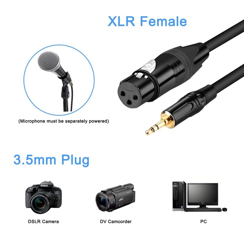 Seefeful XLR to 3.5mm, (1.5FT) Stereo Microphone Cable for Camcorders,
