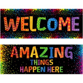 Classroom Banner Poster, 2 PCS Colorful Confetti Bulletin Board Decoration Motivational Posters for School & Classroom Primary Middle High School-Amazing Things Happen Here (Poster Tube Package)