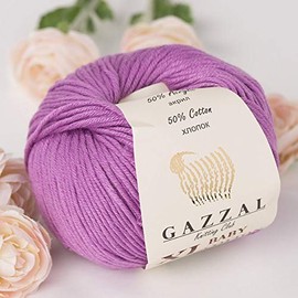 Gazzal 3 Pack (Ball) Baby Cotton XL Total 5.28 Oz/344 Yrds, Each Ball 1.76 Oz (50g)/246 Yrds (225m) Super Soft, DK- Worsted Baby Yarn, 50% Turkish Cotton, Purple - 3414