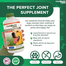 LIQUIDHEALTH 128 Oz K9 Liquid Glucosamine for Dogs, Puppies and Seniors - Chondroitin, MSM, Hyaluronic Acid – Dog Hip and Joint Health, Dog Vitamins for Dog Joint Pain, Dog Joint Oil - 1 Gallon