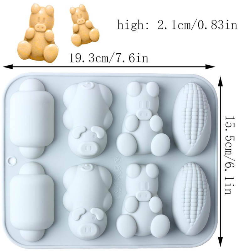 AIBOYA 8 Cavity Corn Pig Silicone Candy Molds For Chocolate